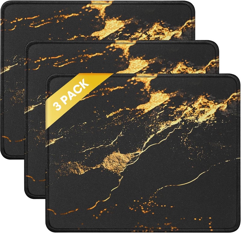 JIKIOU 3 Pack Mouse Pad with Stitched Edge, Comfortable Mouse Pads with Non-Slip Rubber Base, Washable Mousepads Bulk with Lycra Cloth, Mouse Pads for Computers Laptop Mouse 10.2x8.3in Yellow Gilding - Image 1