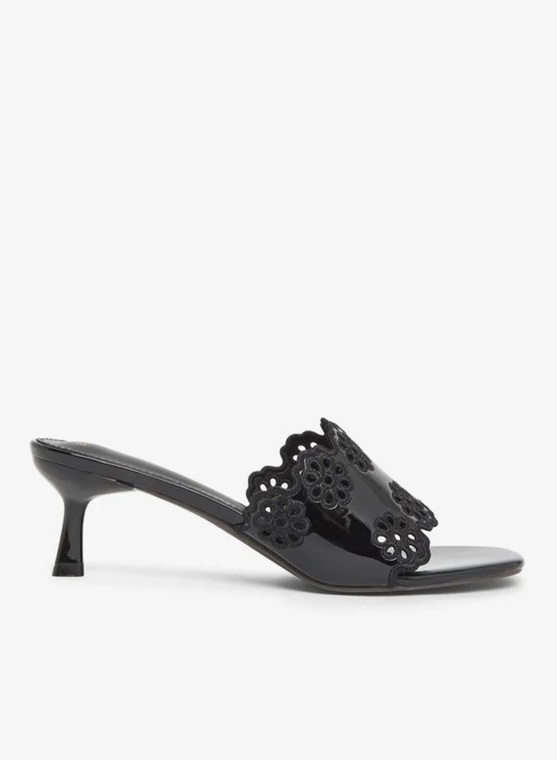 Styli Black Floral Cutout Kitten Heel Sandals