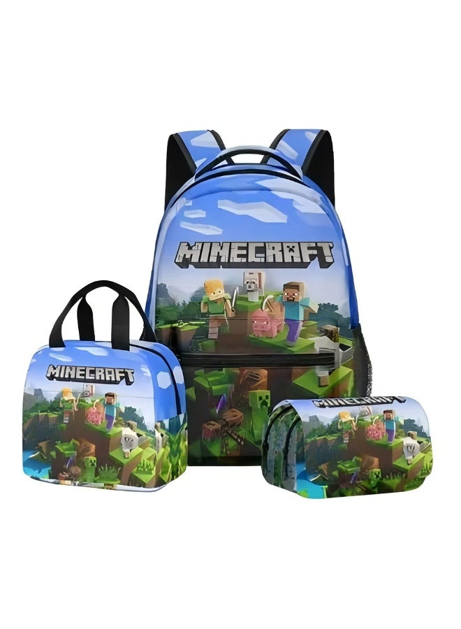 The new Minecraft backpack, pencil case, satchel, three-piece suit, men's and women's leisure sports travel backpack, student school backpack