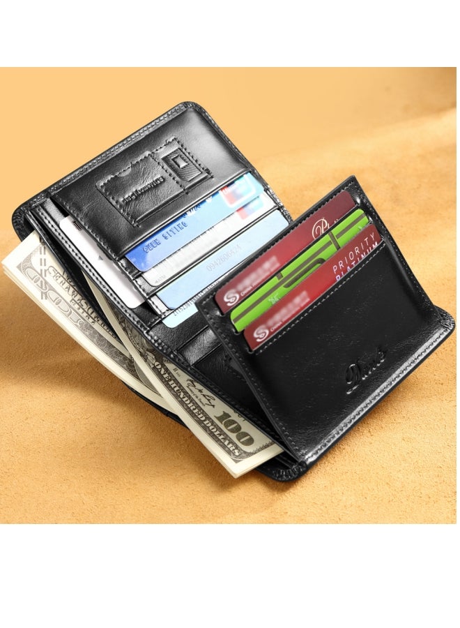 دانتي محفظة رجالية، طبقة علوية من جلد البقر، ثلاثة جوانب، محفظة رجالية، RFID مضادة للسرقة، شمع أسود (بطاقة مضادة للسرقة) - Image 2