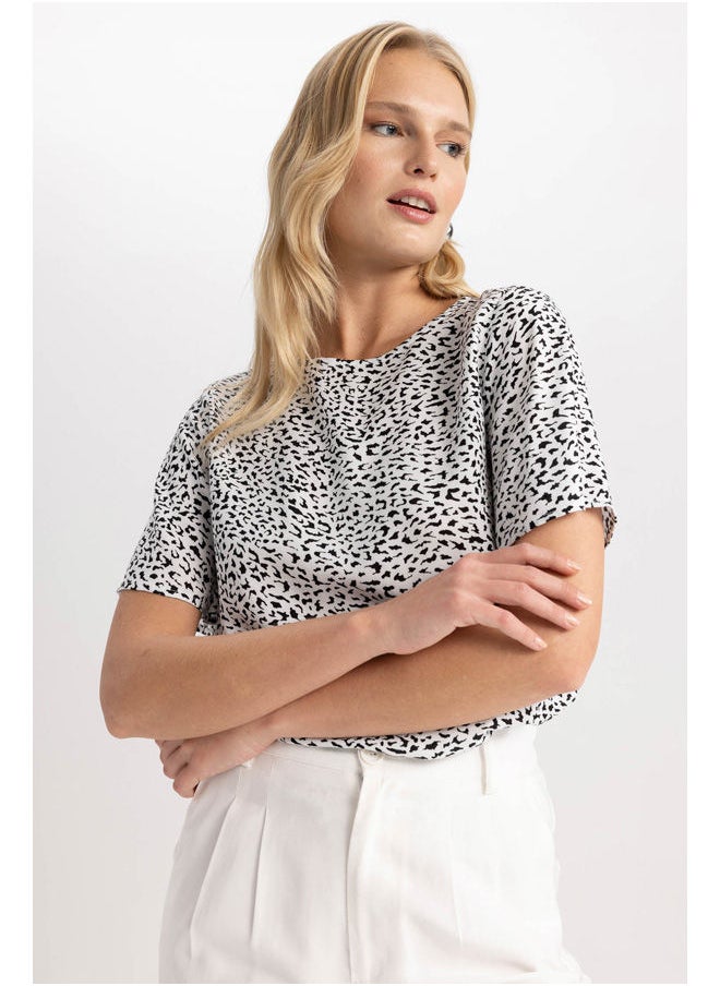 DeFacto - Woman Regular Fit Round Collar Woven Short Sleeve Blouse - Image 1