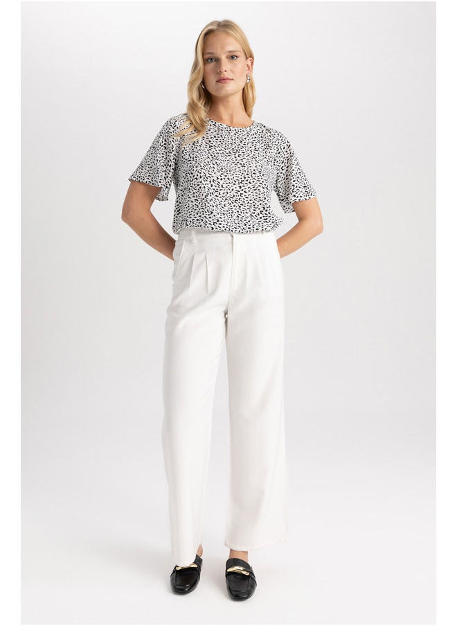 DeFacto - Woman Regular Fit Round Collar Woven Short Sleeve Blouse - Image 1