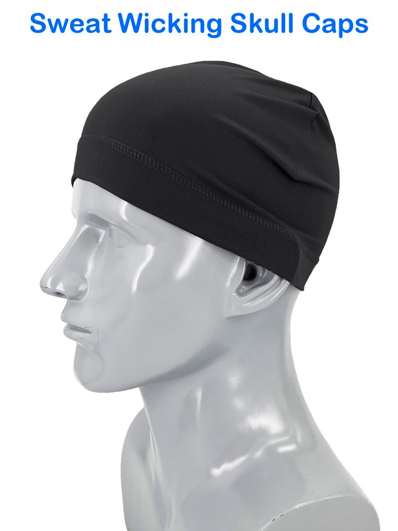 Kninmdor Sweat Wicking Skull Caps Black Cooling Helmet Liner Hat Running Beanie Cycling Skullcap Sleeping Cap for Men Women (Black Sets) - Image 2