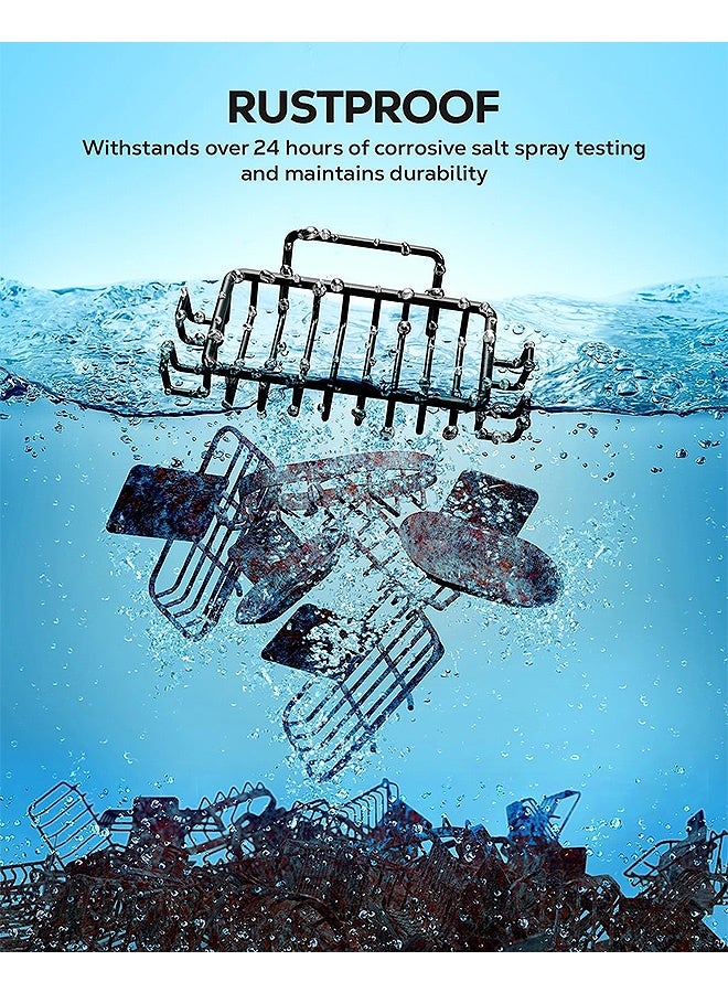 إم إكس إن حامل طبق الصابون مع 4 خطافات طبق صابون ذاتي التصريف - حامل صابون لاصق أسود من الفولاذ المقاوم للصدأ للاستحمام والحمام - Image 5