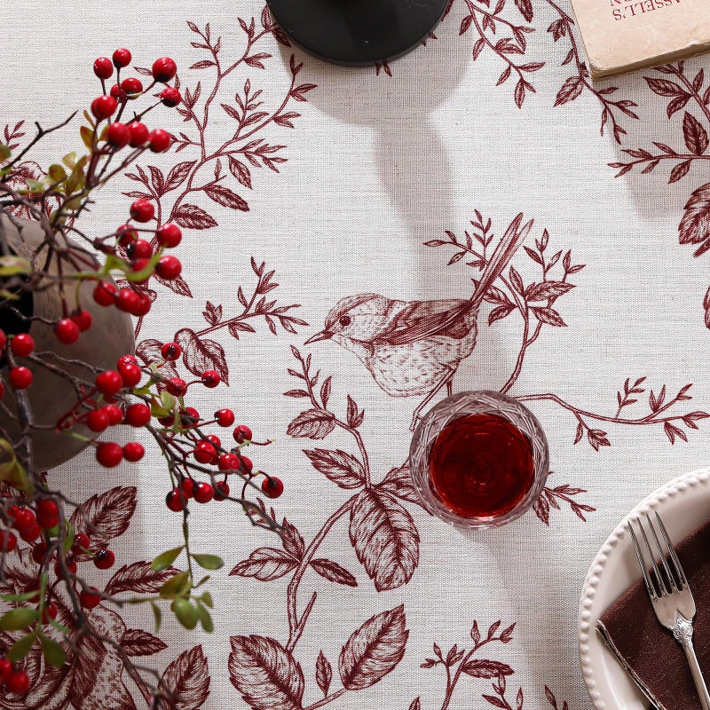 ISAENNE Designer Vintage Linen Table Cloth for Rectangle Table,Red Floral Pattern Linen Stain Resistant Tablecloth,Decor Tablecloths for Dining Thanksgiving Kitchen Party,55"*79"-Harmony - Image 4
