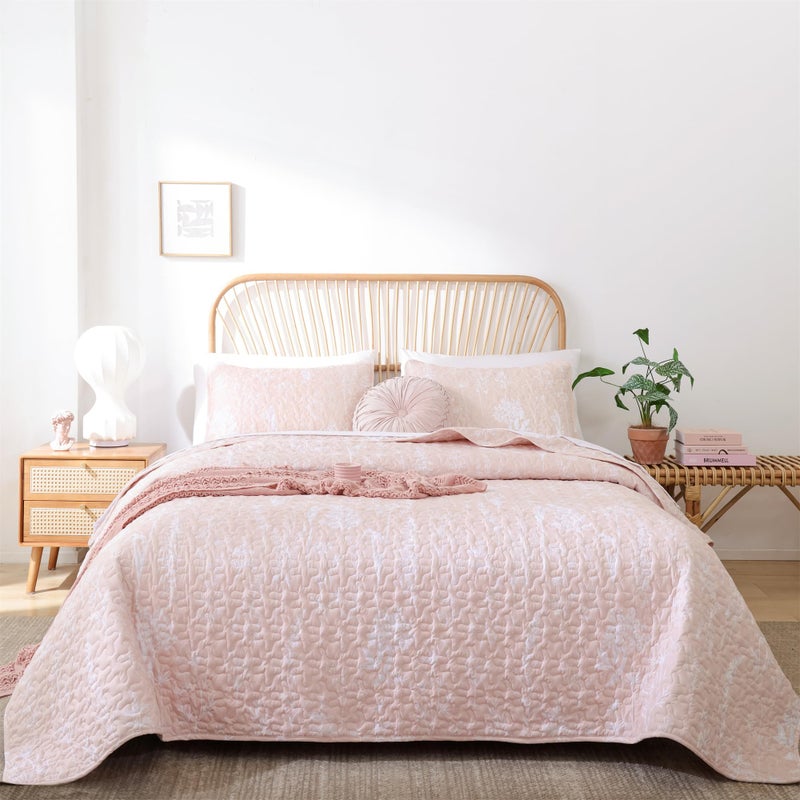 JANZAA Quilts Queen Size Blush Quilt Botanical with Floral Pattern Microfiber Bedspreads Queen Size 3 Pieces Lightweight Comforter Reversible Bedding Set with 2 Pillow Cases - Image 5