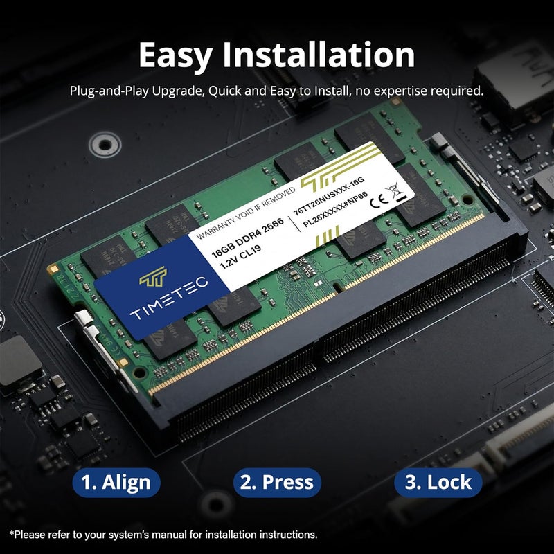 تايم تيك Premium DDR4 32 جيجابايت (2×16 جيجابايت) 2666MHz (DDR4-2666) PC4-21300 CL19 غير ECC غير مخزنة 1.2V 2Rx8 صف مزدوج 260 دبوس SODIMM لأجهزة الكمبيوتر المحمولة/المكتبية - Image 5