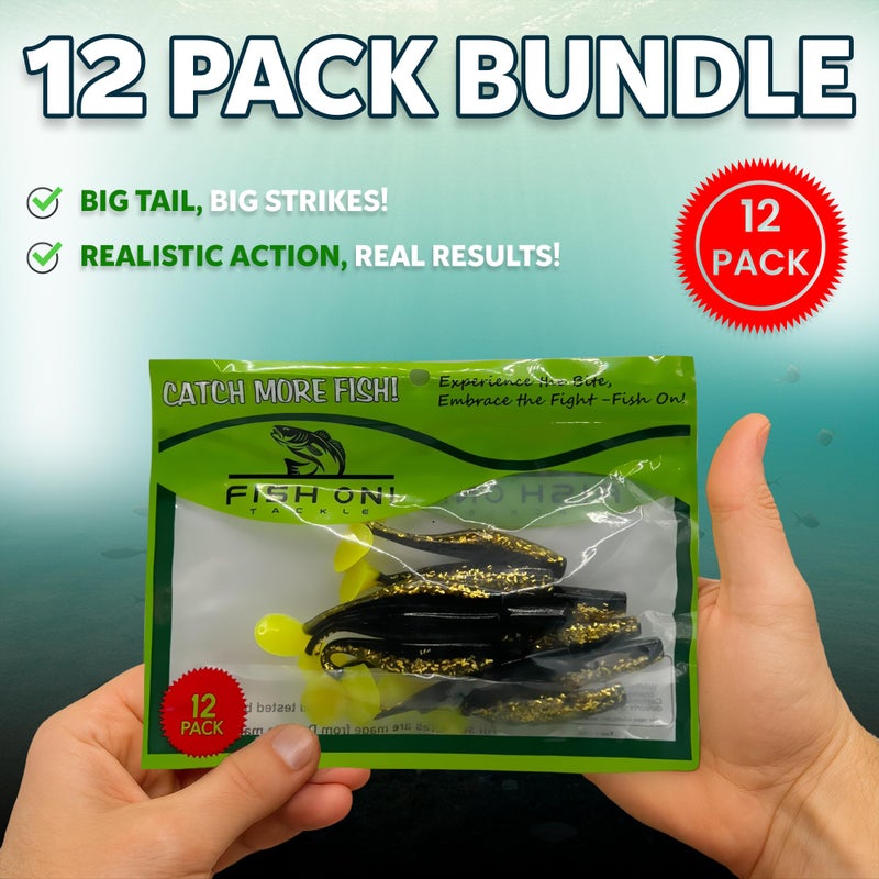 Fish On Tackle 3 1/4" Soft Plastic Paddle Tail Swimbait Pack of 12 - Gold with Chartreuse Tail - Image 4