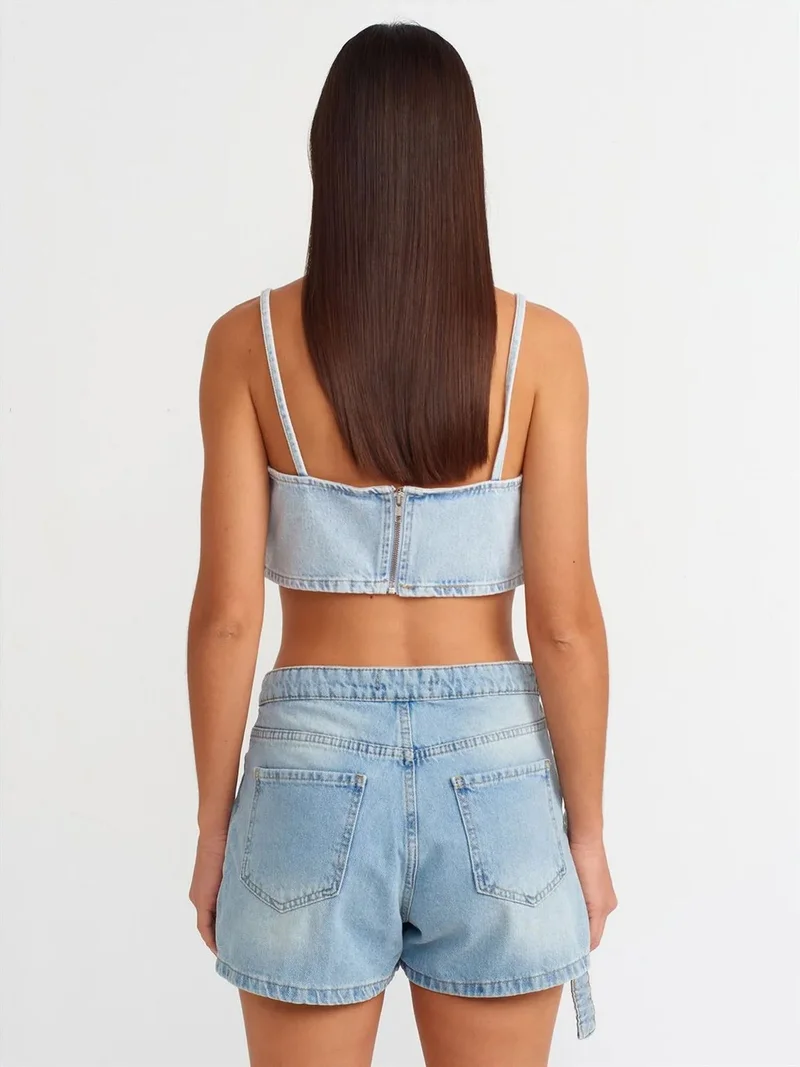 ديلفين DILVIN Belted Mini Skater Denim Skirt