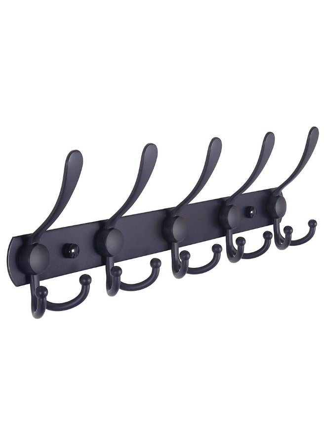 Coat Rack Wall Mounted - 5 Tri Hooks, Heavy Duty, Stainless Steel, Metal Coat Hook Rail For Coat Hat Towel Purse Robes Mudroom Bathroom Entryway,Black - Image 1