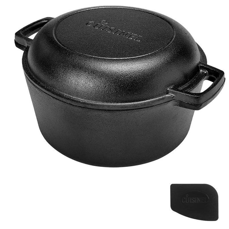 Cuisinel Cast Iron Double Dutch Oven  PreSeasoned 5Quart Set  2in1 MultiCooker 5Qt Deep Pot  10 Skillet  Frying Pan Converts to Lid of Combo Dutch Oven  Grill Stove Top BBQ and Induction Use 