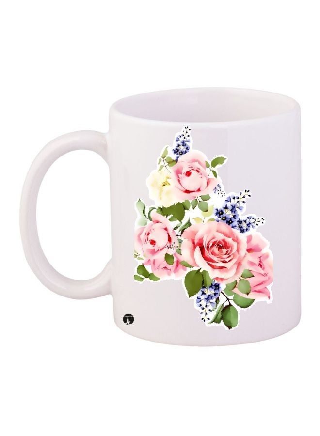 RYN Flower Printed Coffee Mug White/Pink/Yellow 11ounce