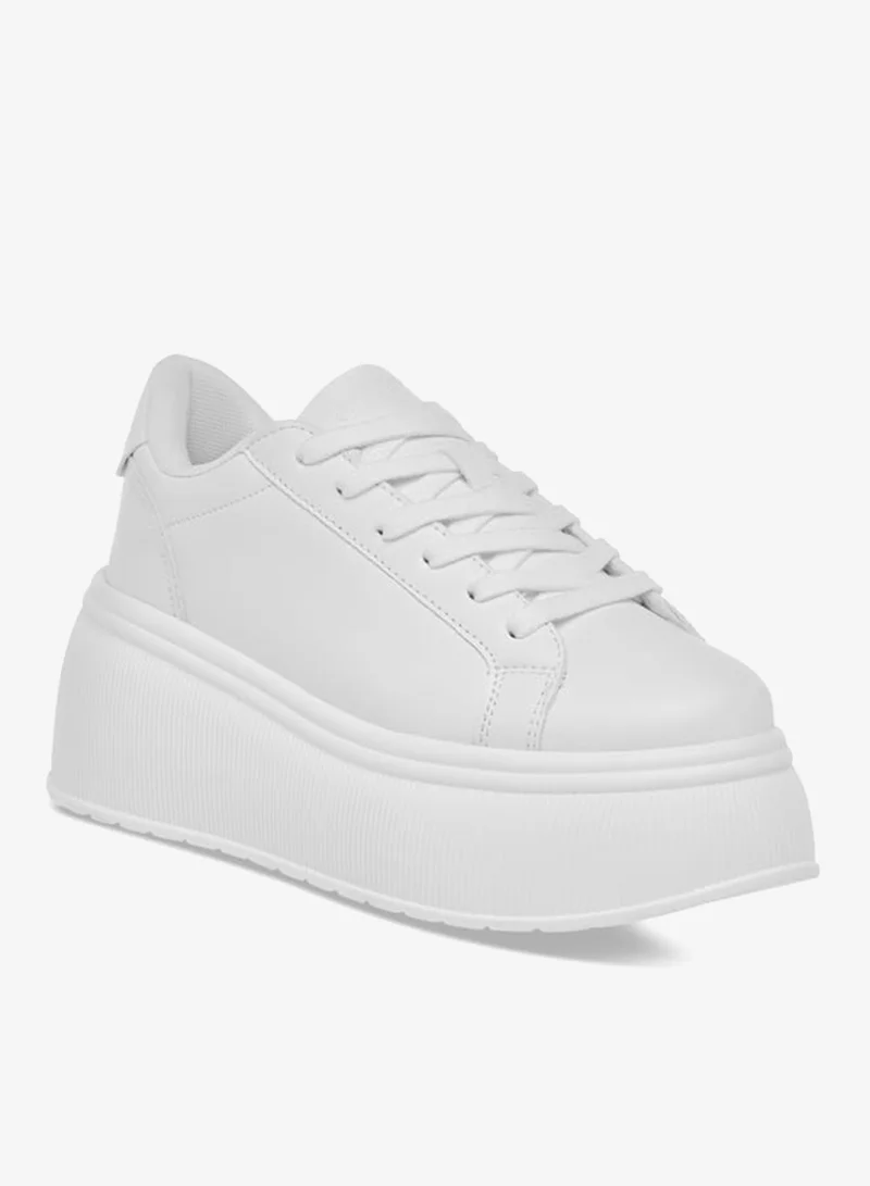 Celeste Women's Solid Chunky Sole Sneakers with Lace-Up Closure