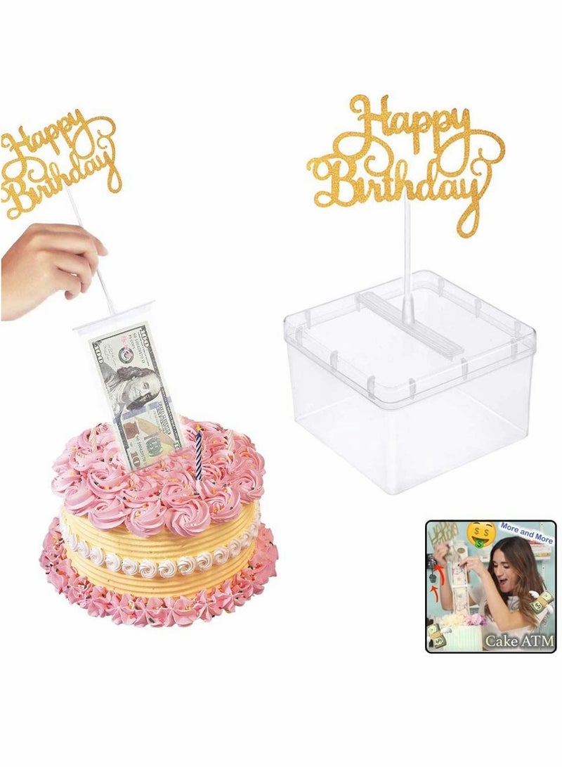 Excefore Cake Money Box, Money Pulling Cake Making Mold, Money Cake Dispenser Box, Cake Money Kit With Happy Birthday Cake Topper Cake Money Box for Birthday Graduation Party Cake Decoration - Image 1