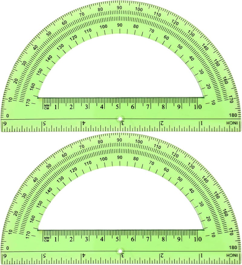 eBoot Plastic Protractor Math Protractors 180 Degrees, 6 Inch, Pack of 2 (Green) - Image 1