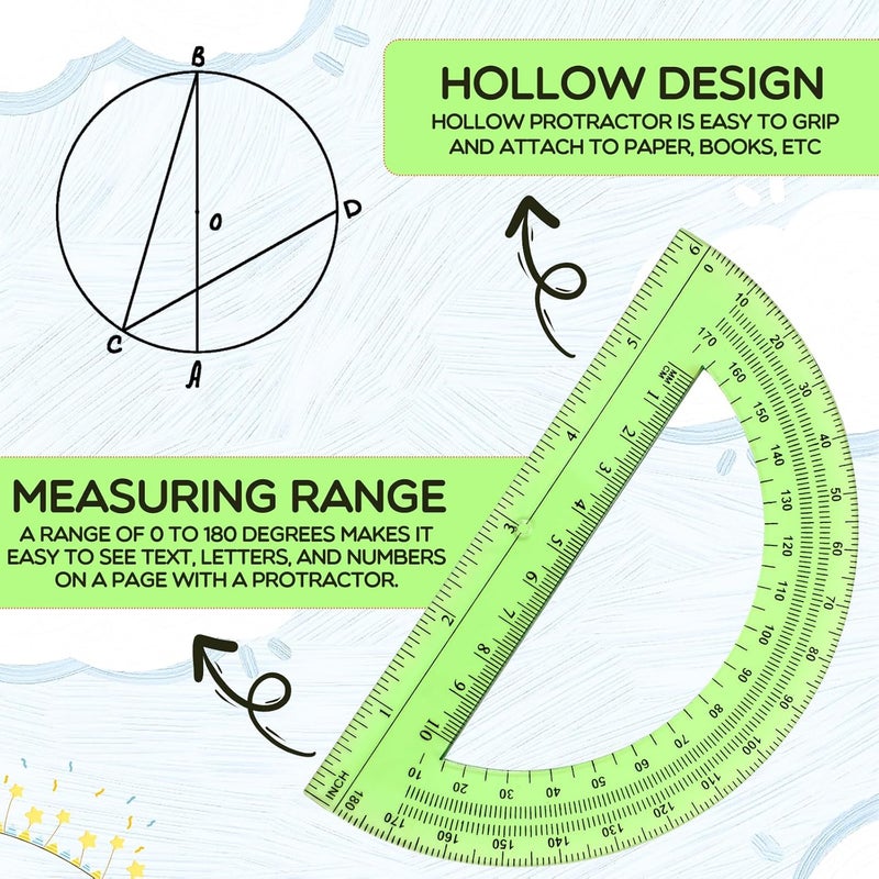 eBoot Plastic Protractor Math Protractors 180 Degrees, 6 Inch, Pack of 2 (Green) - Image 3