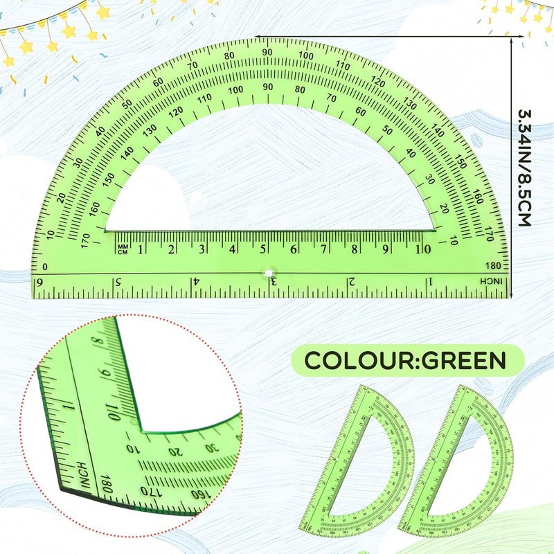 eBoot Plastic Protractor Math Protractors 180 Degrees, 6 Inch, Pack of 2 (Green) - Image 2