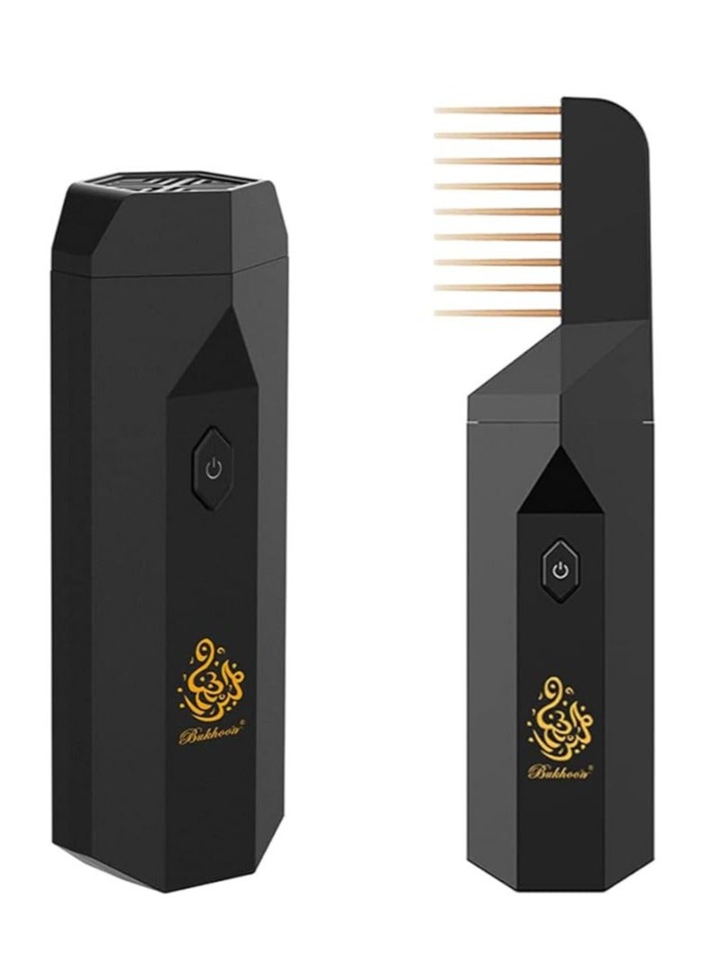 أتشز مبخرة دخون الكهربائية من أتشاس، مبخرة USB محمولة للشعر، آلة الروائح الإلكترونية العربية الإسلامية القابلة لإعادة الشحن - أسود - Image 1