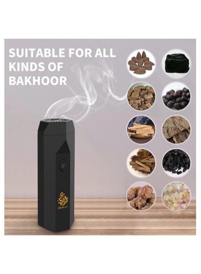 أتشز مبخرة دخون الكهربائية من أتشاس، مبخرة USB محمولة للشعر، آلة الروائح الإلكترونية العربية الإسلامية القابلة لإعادة الشحن - أسود - Image 2