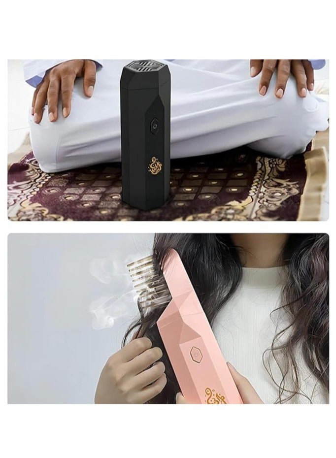 أتشز مبخرة دخون الكهربائية من أتشاس، مبخرة USB محمولة للشعر، آلة الروائح الإلكترونية العربية الإسلامية القابلة لإعادة الشحن - أسود - Image 3