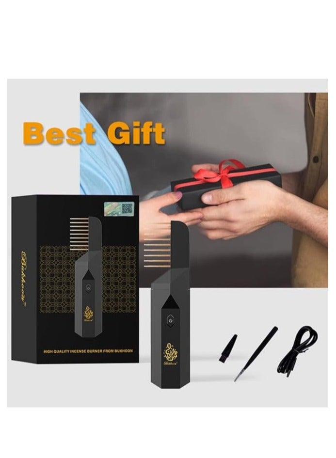 أتشز مبخرة دخون الكهربائية من أتشاس، مبخرة USB محمولة للشعر، آلة الروائح الإلكترونية العربية الإسلامية القابلة لإعادة الشحن - أسود - Image 4