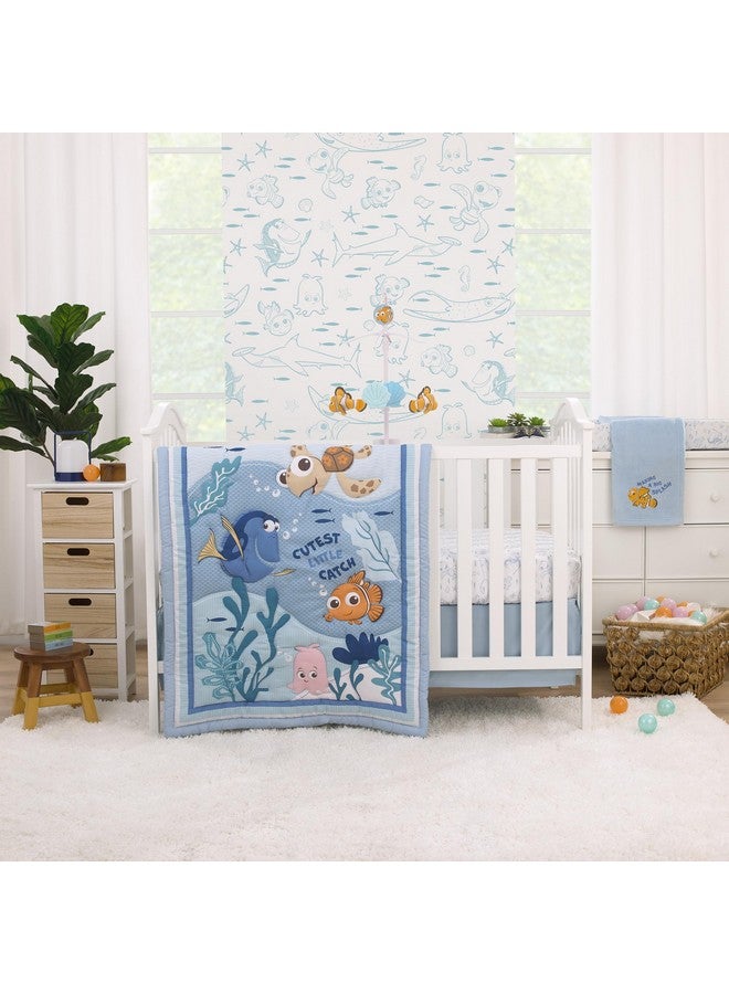 NoJo Disney Finding Nemo Cutest Little Catch Light Blue, Orange, and Navy 3 Piece Nursery Crib Bedding Set - Comforter, Fitted Crib Sheet, and Crib Skirt - Image 1