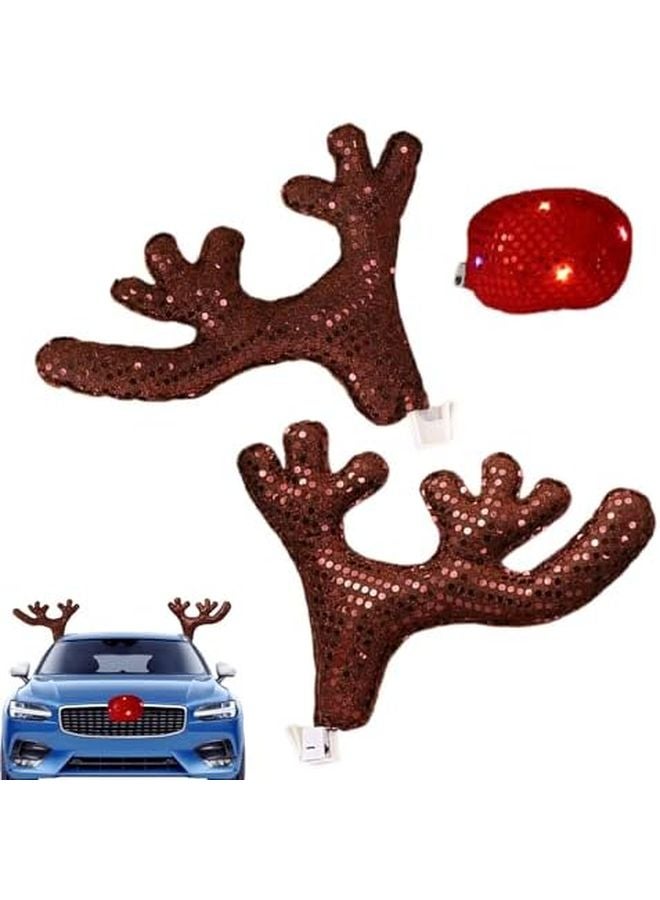 Brown LED Car Antlers with Bright Lights for Holiday Winter Festive Decor - Image 1