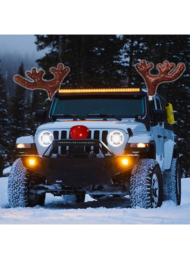Brown LED Car Antlers with Bright Lights for Holiday Winter Festive Decor - Image 3
