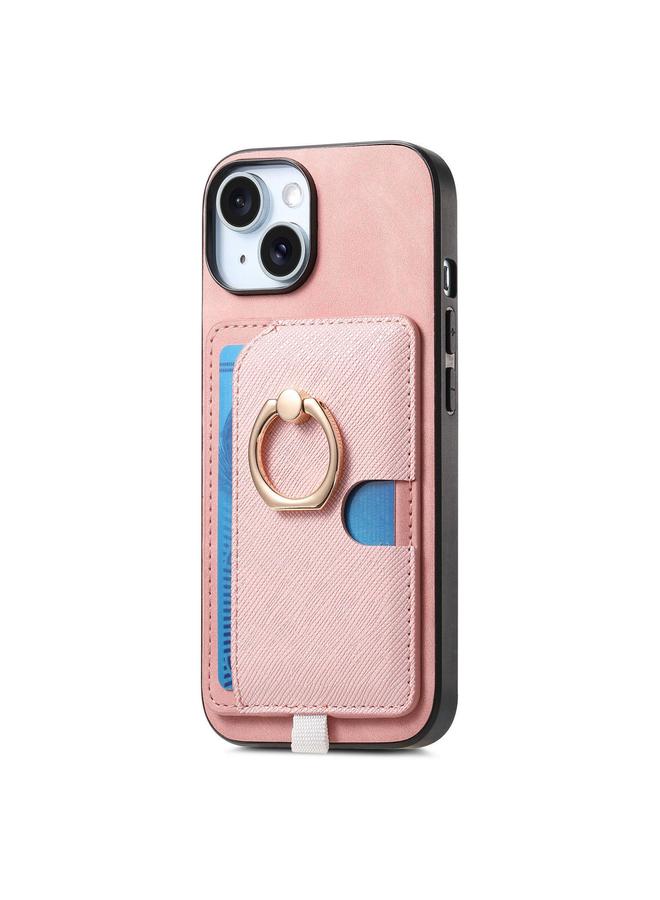 S-TOP Case For iPhone 15 Retro Cross Leather Ring Side Insert Card Bag MagSafe Phone Case - Image 2