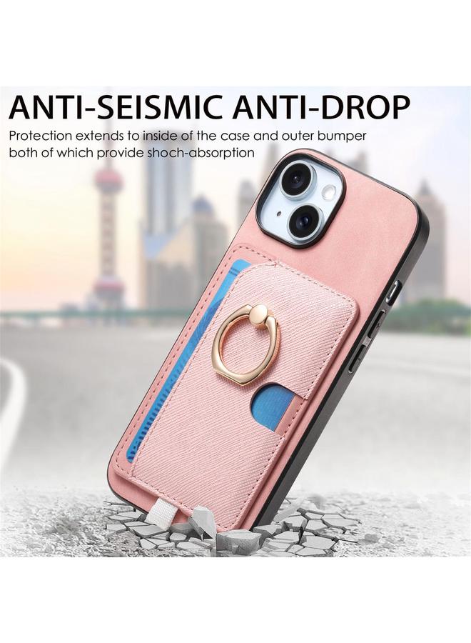 S-TOP Case For iPhone 15 Retro Cross Leather Ring Side Insert Card Bag MagSafe Phone Case - Image 4