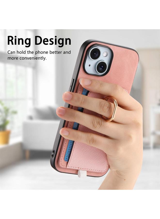 S-TOP Case For iPhone 15 Retro Cross Leather Ring Side Insert Card Bag MagSafe Phone Case - Image 5