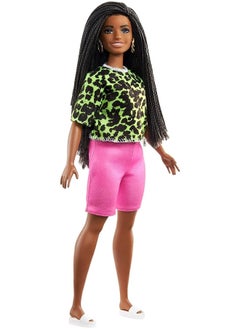 Mattel BARBIE Barbie Fashionistas Doll with Neon Leopard Shirt/Pink Bike Shorts 