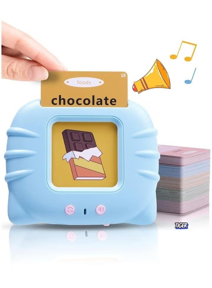 TIGER Educational Toy for Kids - Listen and Learn Literacy Audible Flash Cards for Toddlers (1-6 Years Old) with 112 Double-Sided Cards, Blue Reader - Interactive Learning Toy for Boys and Girls - Image 1