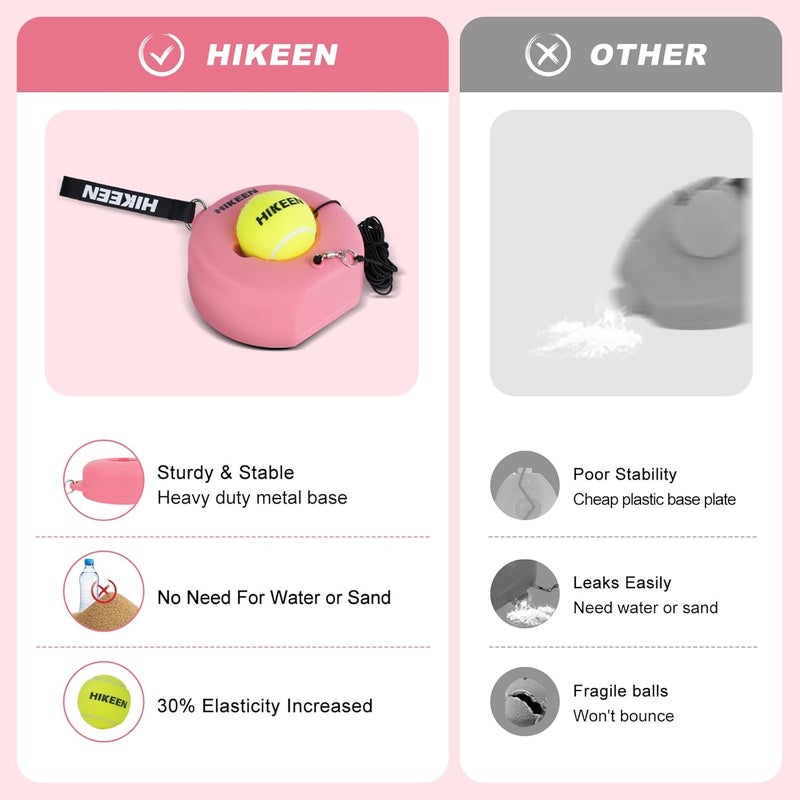 Hikeen هايكين بريميوم مدرب تنس مع قاعدة معدنية، مجموعة مدرب تنس فردي محمولة مع 3 كرات مطاطية عالية المرونة، معدات تدريب تنس للكبار والأطفال والمبتدئين - Image 4
