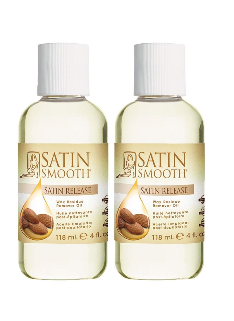 Satin Smooth Satin Smooth Satin Release Wax Residue Remover Oil, Almond-Infused, Post-Waxing Oil, Skin Care, 4 fl. oz, 2-Pack  - Image 1