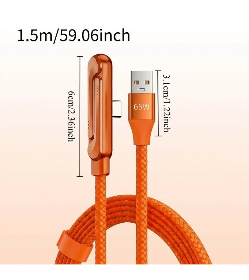 كابل شحن سريع USB-C قابل للطي بقدرة 65 واط مع حامل هاتف بتصميم على شكل حرف T، بطول 150 - Image 2