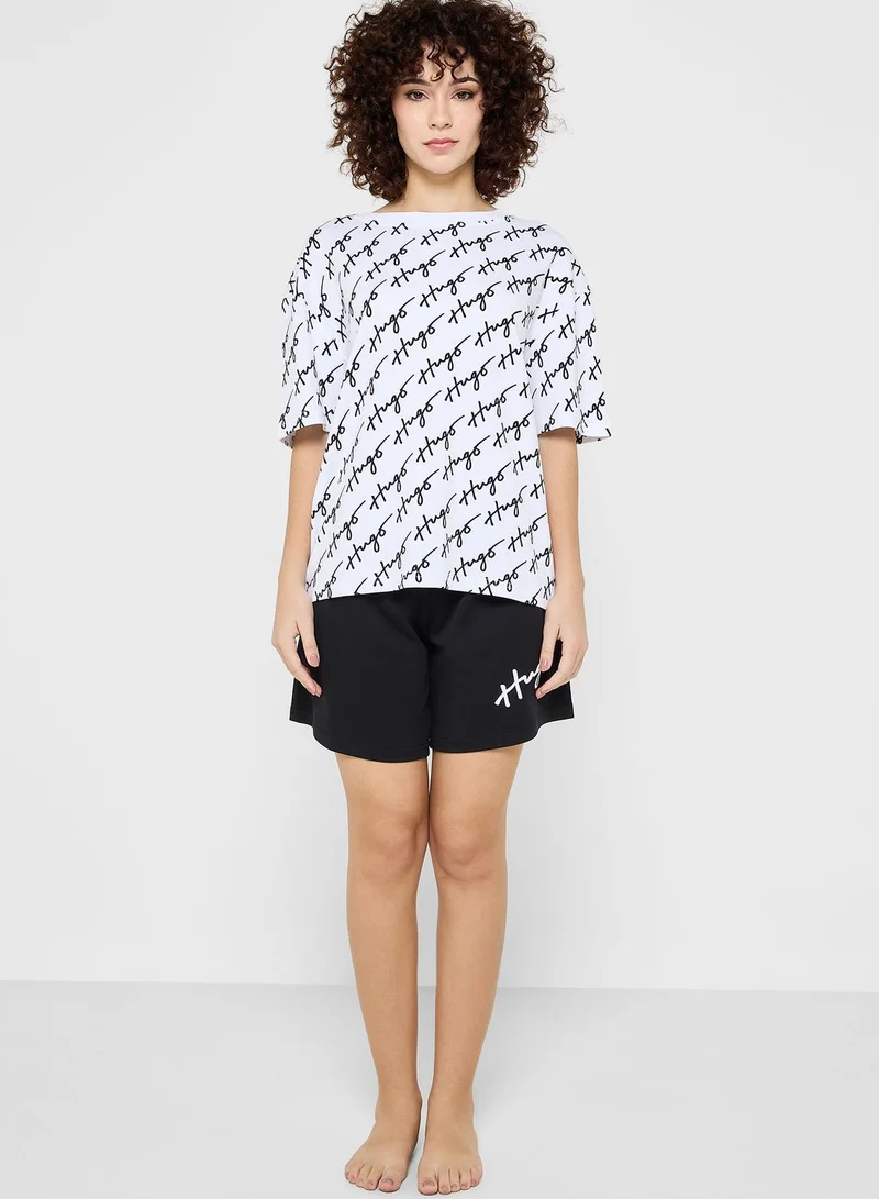 HUGO Printed Round Neck T-Shirt & Pyjama Set
