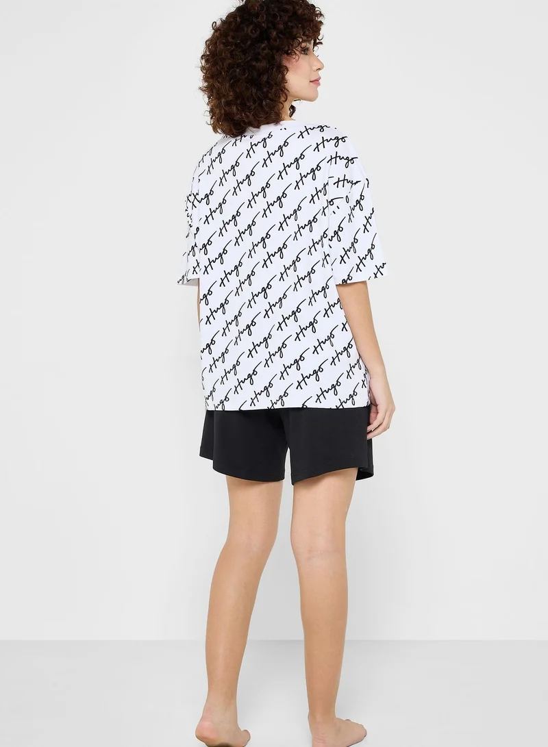 HUGO Printed Round Neck T-Shirt & Pyjama Set