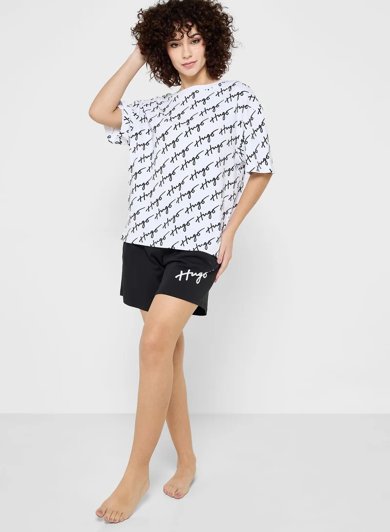 HUGO Printed Round Neck T-Shirt & Pyjama Set