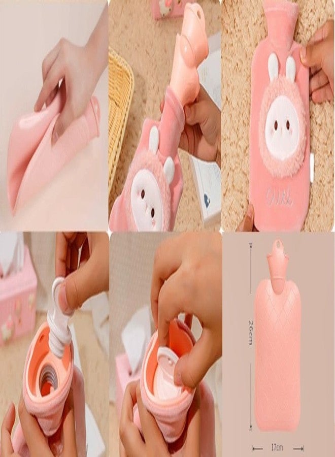 SID MAGIC Fluffy Hot Water Bag Bottle 1000ml - Cute Animal Cover for Women - Pain Relief & Anti-Cold Therapy - Durable, Leak-Proof Design (Pink) - Image 5