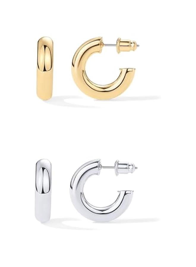 PAVOI 14K Gold Plated Lightweight Chunky Open Hoops for Women | Trendy Gold Hoop Earrings  - Image 1