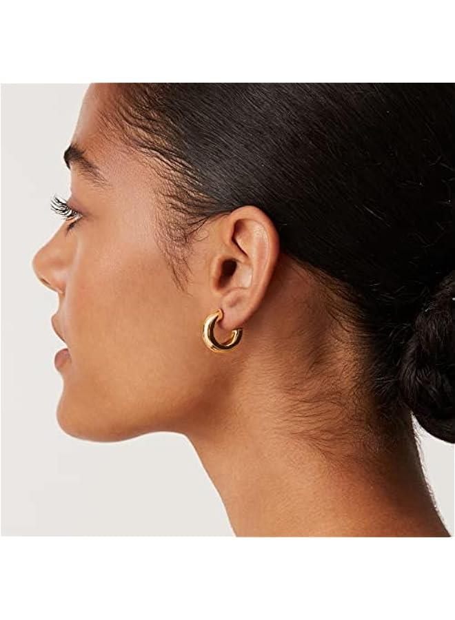 PAVOI 14K Gold Plated Lightweight Chunky Open Hoops for Women | Trendy Gold Hoop Earrings  - Image 4