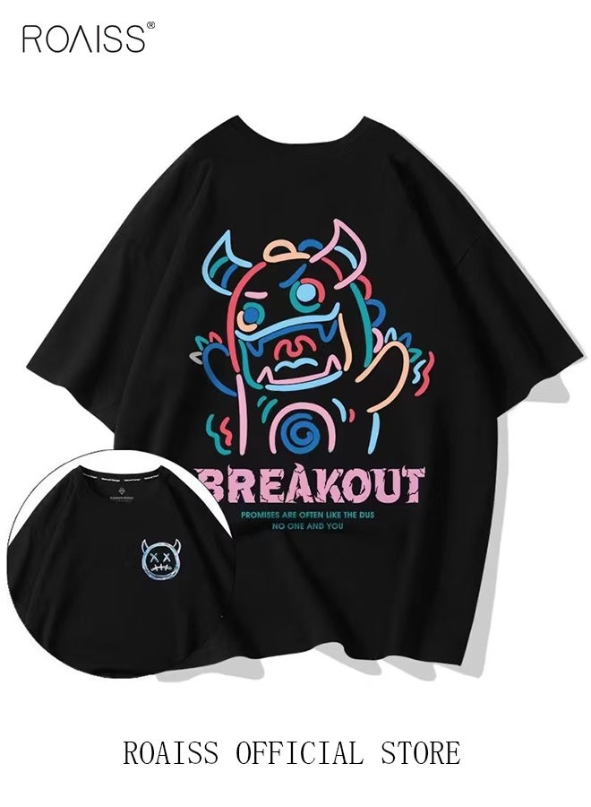 roaiss 2Pcs Men's T-shirt Loose Version Trendy All-Match Pattern Printing Short Sleeves - Image 5