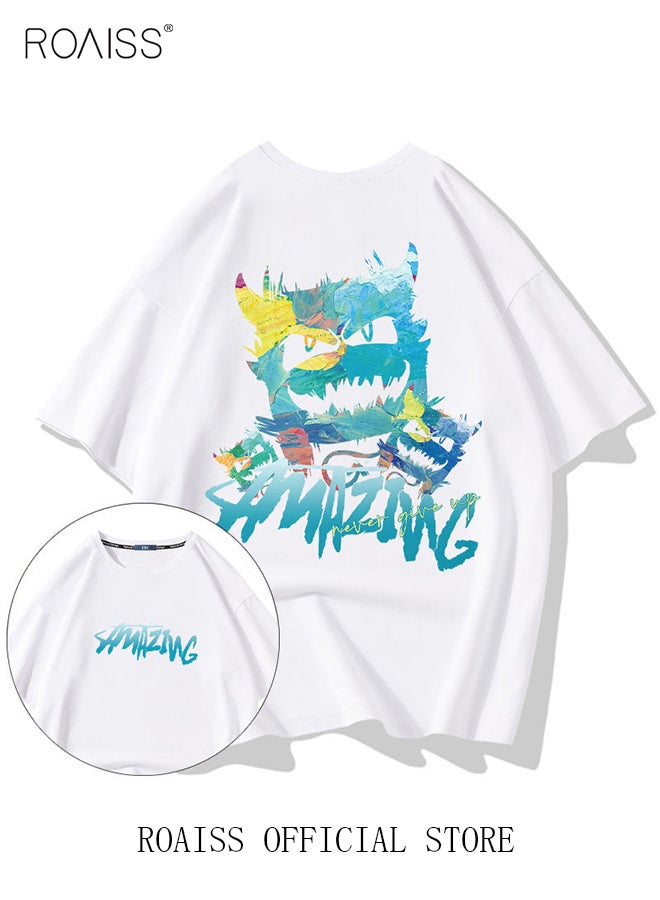 roaiss 2Pcs Men's T-shirt Loose Version Trendy All-Match Pattern Printing Short Sleeves - Image 4