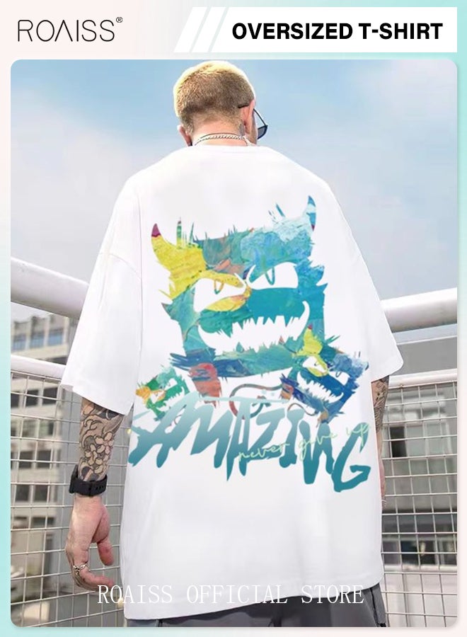 roaiss 2Pcs Men's T-shirt Loose Version Trendy All-Match Pattern Printing Short Sleeves - Image 2