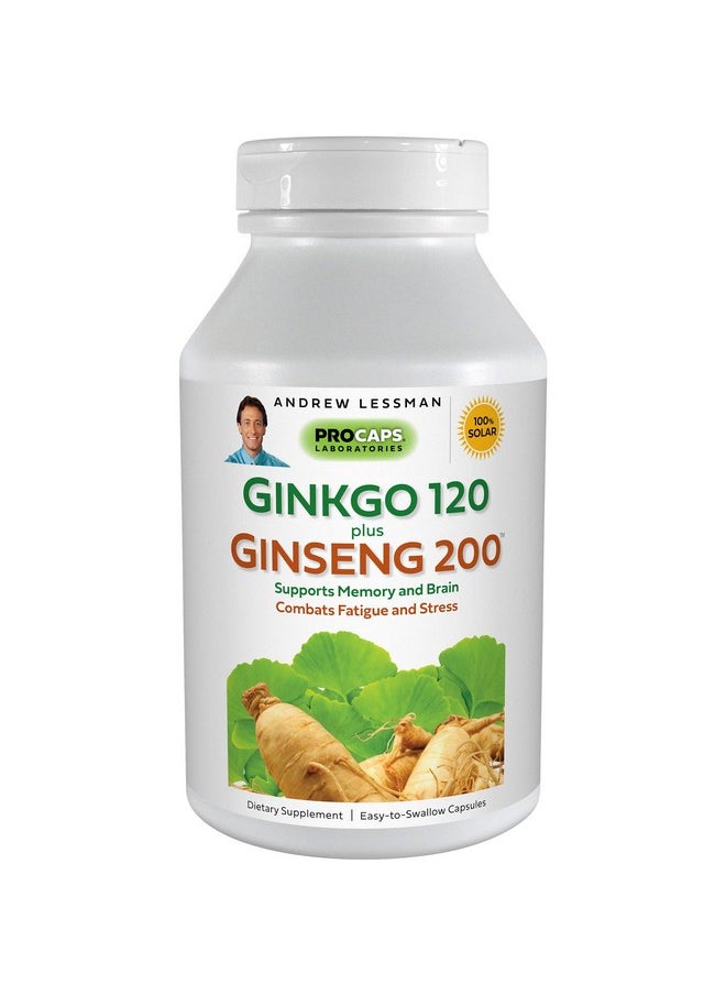 Andrew Lessman Ginkgo 120 Plus Ginseng 20030 Capsules Standardized Extract Blend To Support Brain Memory And Cognitive Function. Adaptogen Combats Stress And Fatigue. No Additives  - Image 1