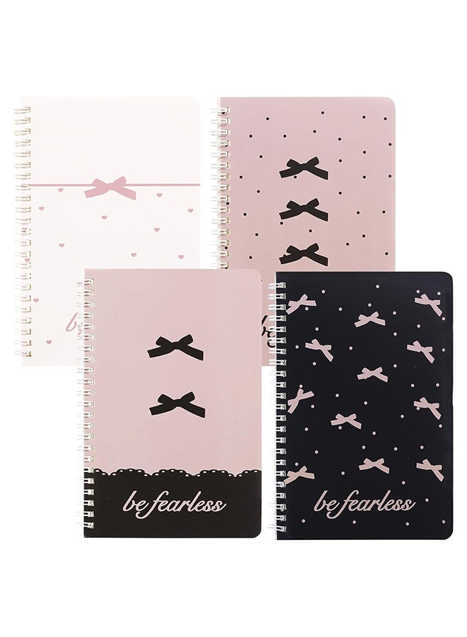 Lemon 4 Pack Pink Bow Spiral Notebooks, A5 Aesthetic Journals for Women, Cute Bow Preppy School Supplies, Kawaii Bow Tie Pattern, Perfect for School, Office, and Gifts (Pink, Bow Style) - Image 1