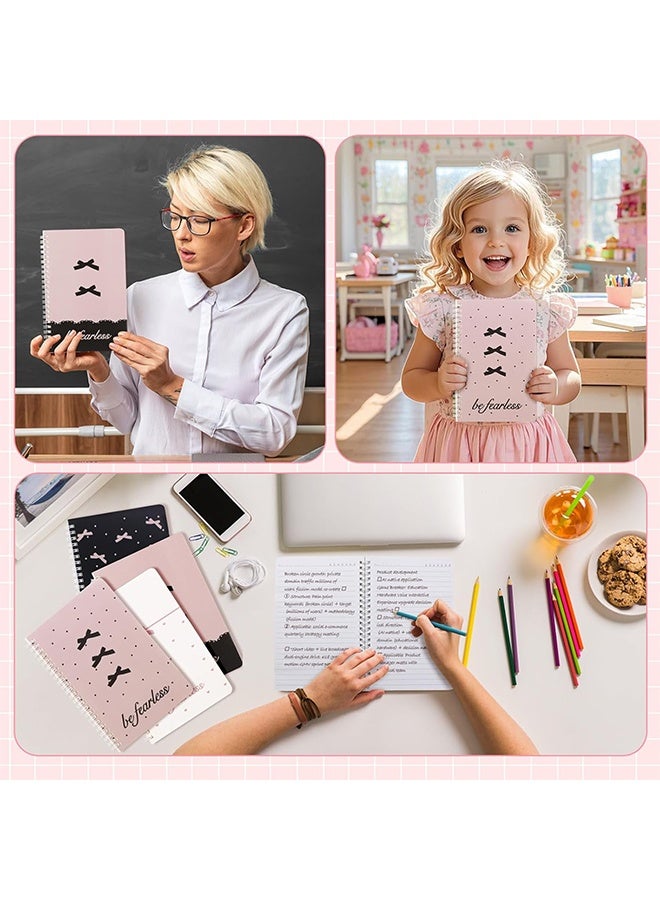 Lemon 4 Pack Pink Bow Spiral Notebooks, A5 Aesthetic Journals for Women, Cute Bow Preppy School Supplies, Kawaii Bow Tie Pattern, Perfect for School, Office, and Gifts (Pink, Bow Style) - Image 4