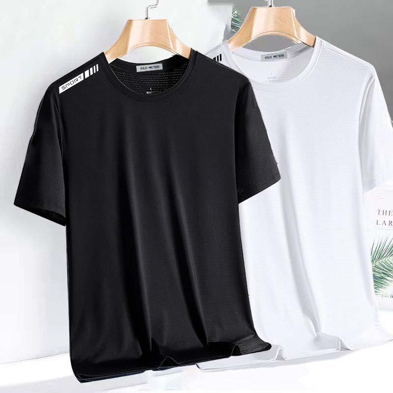 Fast Delivery Ice Silk Short-Sleeved T-Shirt Men'S Summer Loose Round Neck Plus Size Men'S Casual All-Matching T-Shirt - Image 2