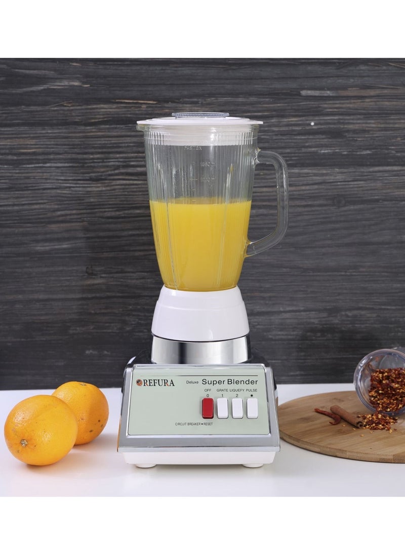 REFURA 2 in 1 Blender 450W White RE-10203 Countertop Blender Mixer with Stainless Steel Blade, Safety Lock System, 1.4 L Unbreakable Jar, Grinding Cup | Kitchen Appliances - Image 2